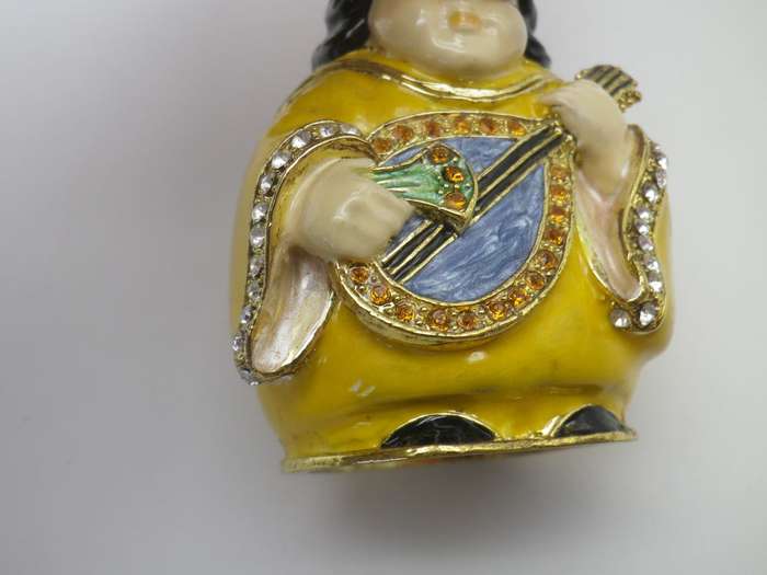 Gorgeous Geisha Trinket pot. Heavy metal, enamel and shiny stones. Cute!!!