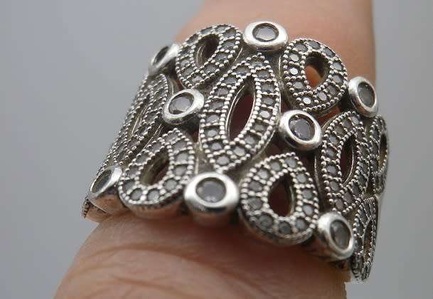 Sterling Silver & CZ Vintage Dress ring. Size: K 1/2- L. 7g Gorgeous