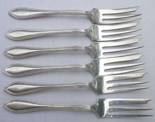 STUNNING SET OF 6 Hallmarked SILVER CAKE/FRUIT FORKS. BIRMINGHAM, 1929, 102 GRMS