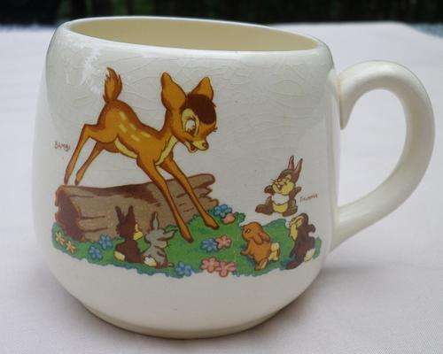RARE VINTAGE BESWICK WALT DISNEY BAMBI, THUMPER & PIPER PIG COLLECTOR'S MUG