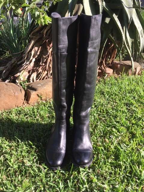 High Black Leather Boots by Green Cross