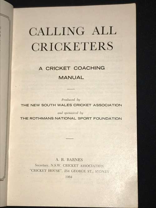 CRICKET COACHING MANUAL NEW SOUTH WALES CRICKET ASSOCIATION 1964