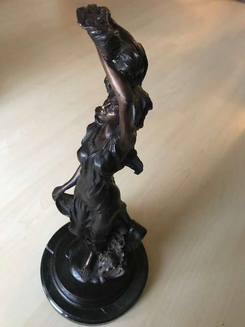 BRONZE LADY TAURUS STATUE ON MARBLE STAND
