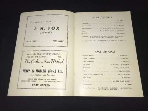 PORT ALFRED RIVER CLUB BLUE RIBBAND TROPHY RACES SOUVENIR PROGRAMME 27 DEC 1965
