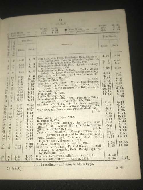 FIELD ALMANAC 1917 OFFICIAL COPY PUBLISHED BY HIS MAJESTY`S STATIONERY OFFICE LONDON
