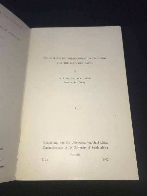 THE EARLIEST BRITISH DOCUMENT ON EDUCATION FOR COLOURED RACES BY A.E. DU TOIT 1962