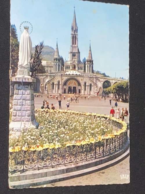 1967 FRANCE LOURDES THE BASILICA  POSTCARD TO CAPE PROVINCE