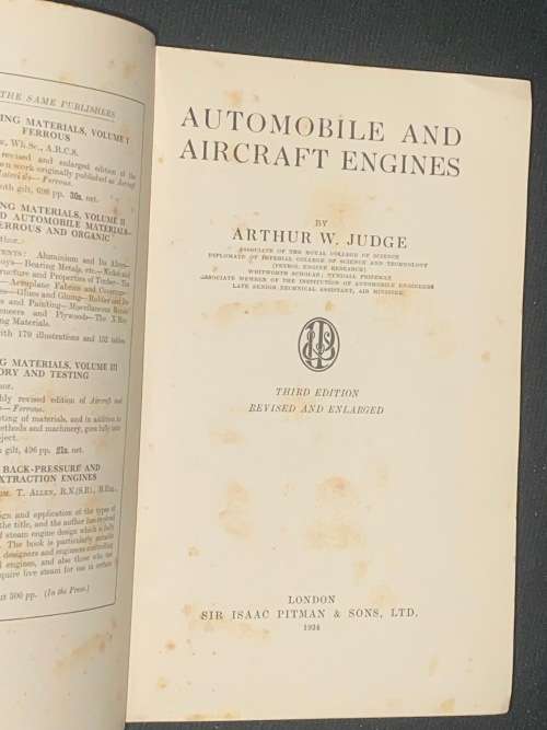 AUTOMOBILE AND AIRCRAFT ENGINES BY A.W. JUDGE 1934