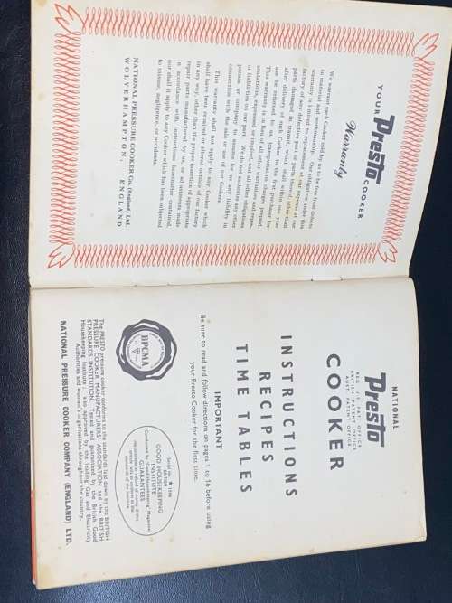 VINTAGE PRESTO PRESSURE COOKER RECIPE AND INSTRUCTION BOOK