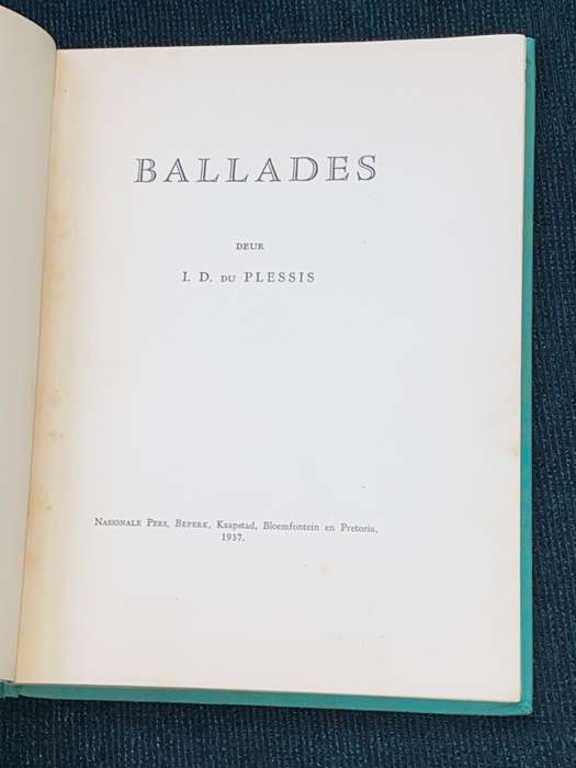 BALLADES DEUR I.D. DU PLESSIS 1937