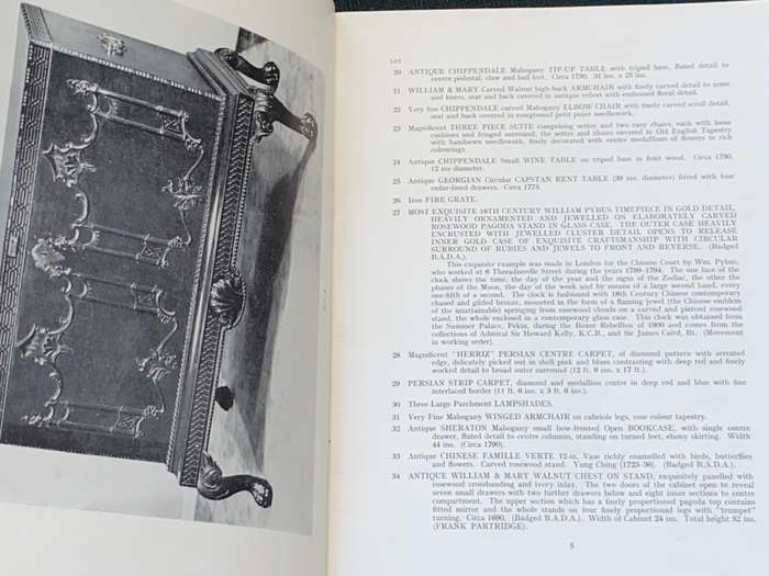 ANTIQUES CATALOGUE OF MOST OUTSTANDING COLLECTION BY MR. A.R. ZOCCOLA 26 NOV 1952 NEWLANDS