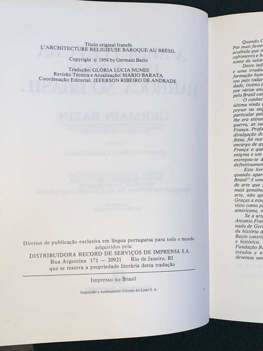 A ARQUITETURA RELIGIOSA BARROCA NO BRASIL - GERMAIN BAZIN 2 VOLUMES