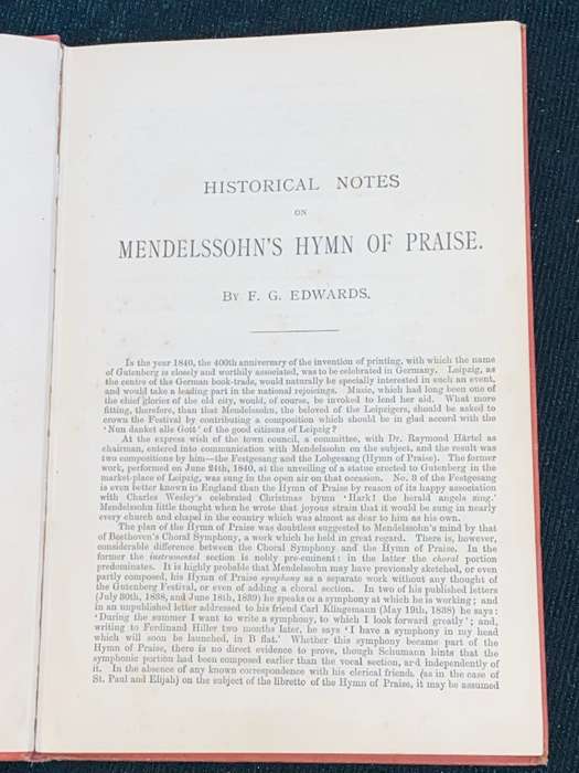 HYMN OF PRAISE LOBGESANG A SYMPHONIA CANTATA COMPOSED BY F. MENDELSSOHN BARTHOLDY