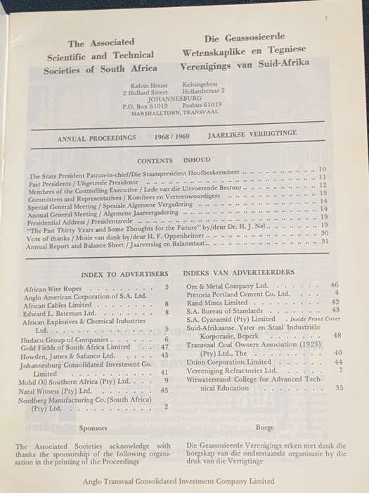 50TH YEAR THE ASSOCIATED SCIENTIFIC AND TECHNICAL SOCIETIES OF SOUTH AFRICA 1968-1969