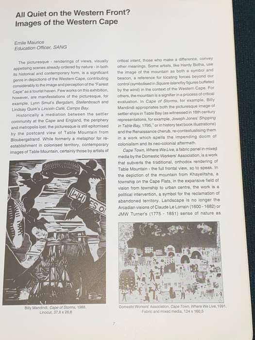 PICTURING OUR WORLD SOUTH AFRICAN NATIONAL GALLERY 1993 BOOKLET