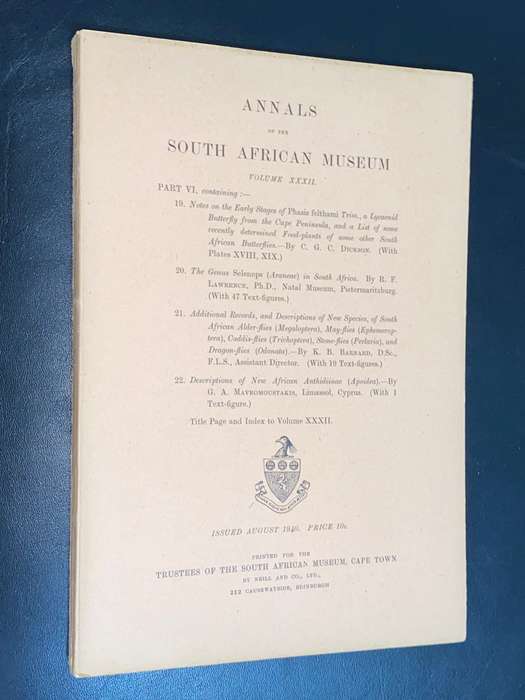 ANNALS OF THE SOUTH AFRICAN MUSEUM VOLUME XXXII AUGUST 1940