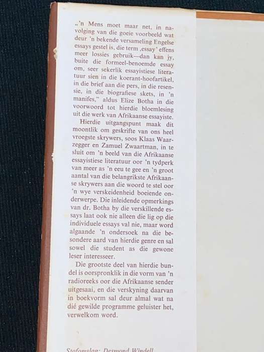 AFRIKAANSE ESSAYISTE SAAMGESSTEL DEUR ELIZE BOTHA
