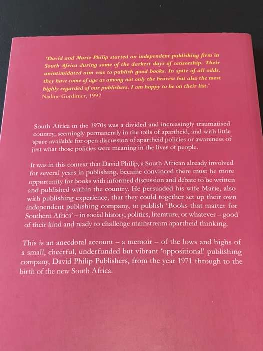 BOOKS THAT MATTER DAVID PHILIP PUBLISHERS DURING THE APARTHEID YEARS BY MARIE PHILIP SIGNED
