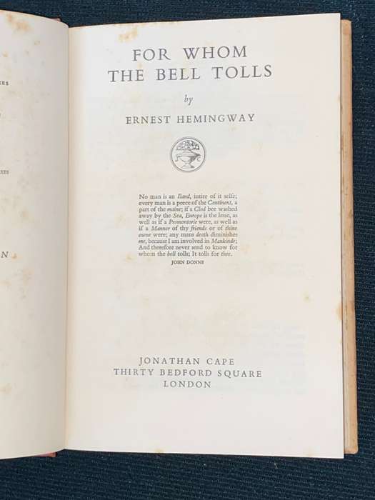 TO WHOM THE BELL TOLLS BY ERNEST HEMINGWAY 1954