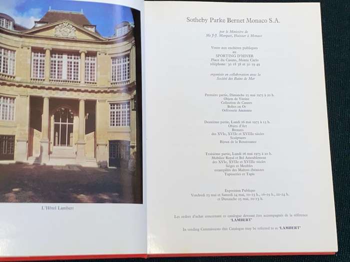 SOTHEBY MEUBLES ET OBJECTS D`ART BARON GUY DE ROTHSCHILD MONTE CARLO 1975 AUCTION CATALOGUE