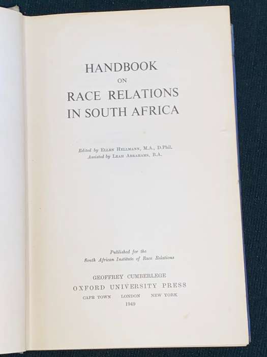 HANDBOOK ON RACE RELATIONS IN SOUTH AFRICA 1949
