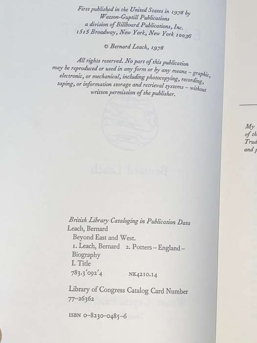 BEYOND EAST & WEST MEMOIRS,PORTRAITS AND ESSAYS BY BERNARD LEACH