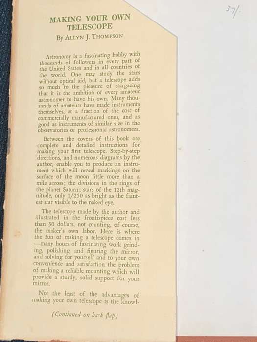 MAKING YOUR OWN TELESCOPE BY ALLYN J. THOMPSON