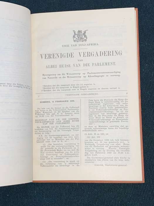 UNIE VAN SUID-AFRIKA VERENINGDE VERGADERING VAN ALBEI HUISE VAN DIE PARLEMENT 12 TOT 25 FEB 1929