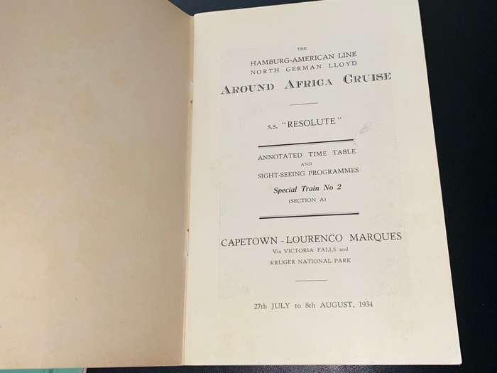 HAMBURG-AMERICAN LINE NORTH GERMAN LLOYD S.S. RESOLUTE AROUND AFRICA CRUISE 1934 PROGRAMMES