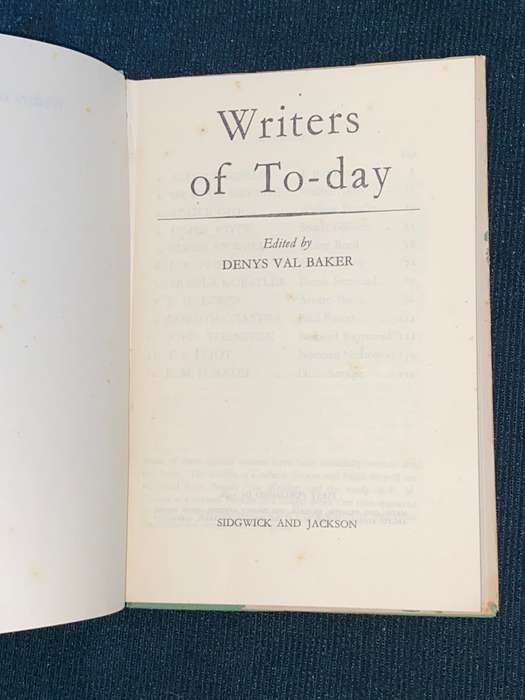 WRITERS OF TODAY EDITED BY DENYS VAL BAKER