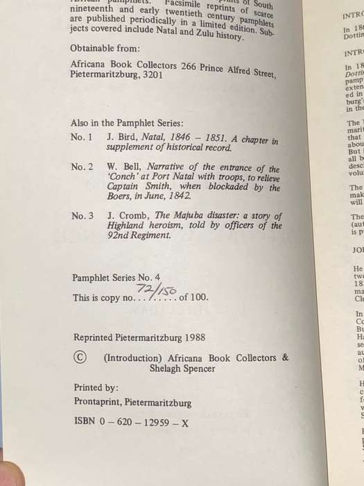 DOTTINGS ON NATAL AS PUBLISHED IN 1865 SUNDRY TIT-BITS OF COLONIAL EXPERIENCE BY J.D. HOLLIDAY