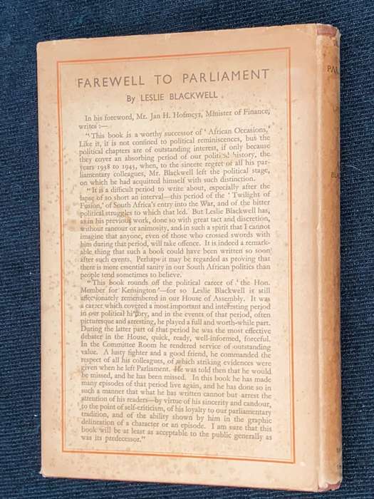 FAREWELL TO PARLIAMENT BY LESLIE BLACKWELL SIGNED