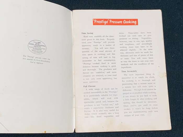 VINTAGE PRESTIGE PRESSURE COOKER RECIPES & INSTRUCTIONS