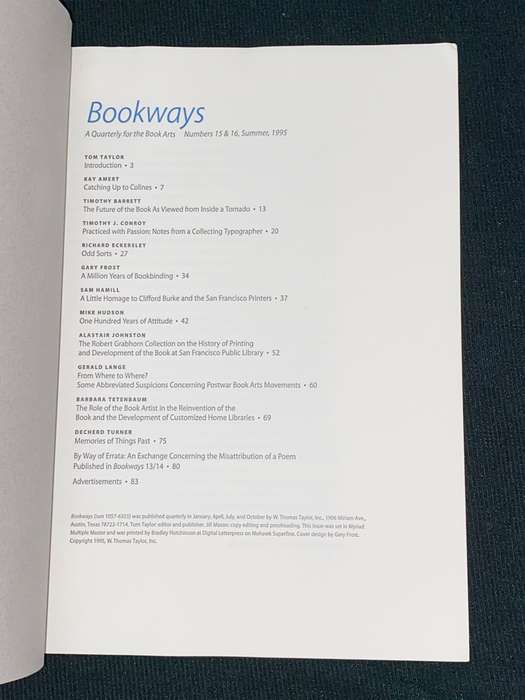 BOOKWAYS A QUARTERLY JOURNAL OF THE BOOK ARTS NO.15 & 16 SUMMER 1995