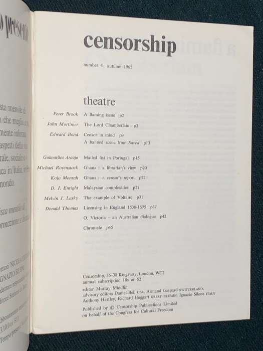 CENSORSHIP A QUARTERLY REPORT ON CENSORSHIP OF IDEAS AND THE ARTS NO4 AUTUMN 1965