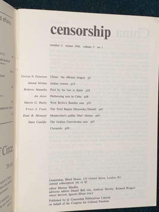 CENSORSHIP A QUARTERLY REPORT ON CENSORSHIP OF IDEAS AND THE ARTS NO5 WINTER 1966