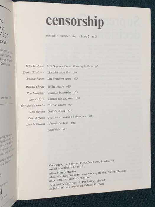 CENSORSHIP A QUARTERLY REPORT ON CENSORSHIP OF IDEAS AND THE ARTS NO7 SUMMER 1966