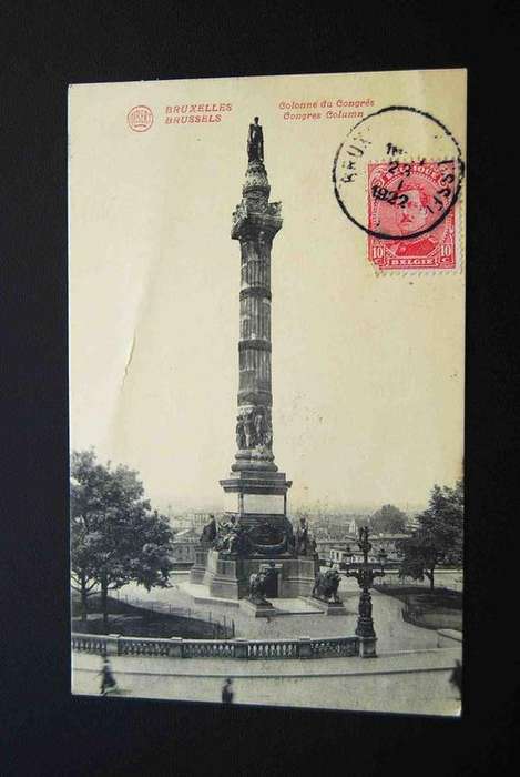 VINTAGE USED POSTCARD OF BRUSSELS CONGRESS COLUMN TO CAPE  1922