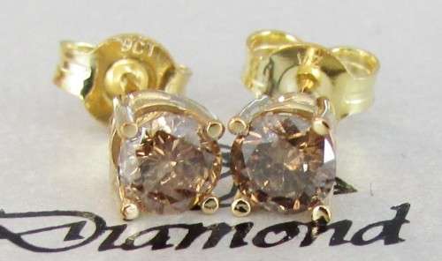 **1/2ct DEAL [R21145]** CHAMPAGNE [0.570ct] DIAMOND EARRINGS [YELLOW GOLD] - BUY SAFE