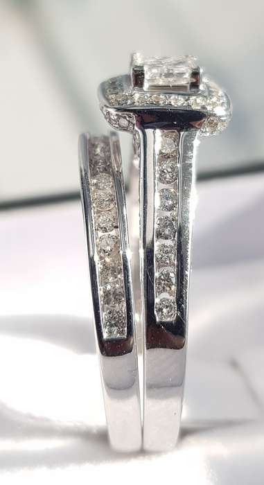 **WOW EFFECT | R74853** PRINCESS CUT BRIDAL TWINSET |1.300ct| DIAMOND RING | WHITE GOLD - BUY SAFE