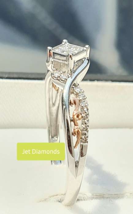 **STUNNING SWIRL DESIGN | R22639** TWO TONE | 0.250ct | DIAMOND RING | WHITE / ROSE GOLD - BUY SAFE