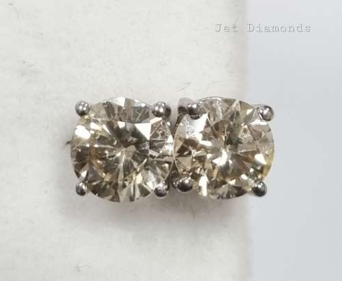 **CERTIFIED DIAMOND STUDS | R91386** ROUND CUT | 1.401ct | EARRINGS | 18KT WHITE GOLD - BUY SAFE