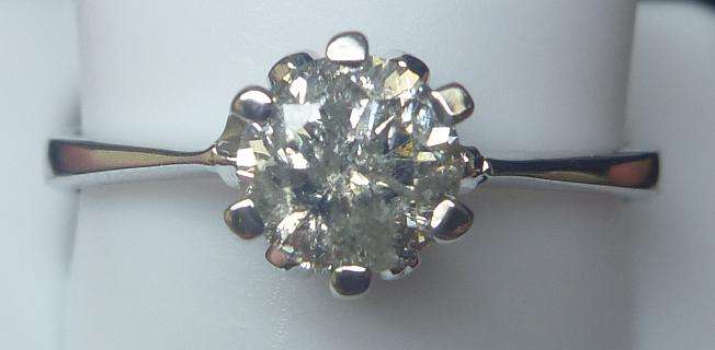 **BARGAIN QUALITY [R31208]** TUBE DESIGN SOLITAIRE RING [0.725CT] WHITE GOLD - BUY SAFE