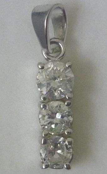 **GORGEOUS 3 DIAMONDS [R39529]** ROUND CUT [0.955ct] DIAMOND PENDANT SET IN WHITE GOLD - BUY SAFE