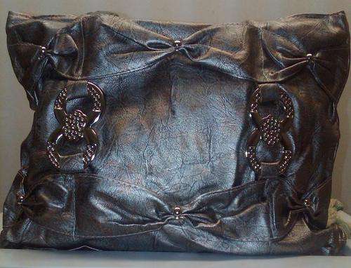BISCAST LEATHER HANDBAGS IN GRAY WITH DARK ORANGE DOTS