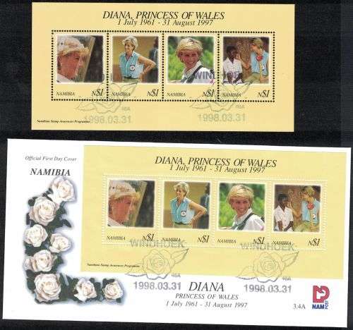 Namibia - 1998 Diana Princess of Wales - Miniture Sheet & FDC 3.4A
