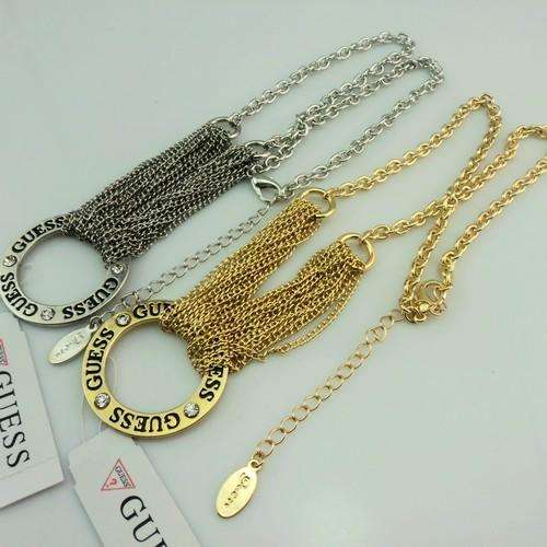 "GUESS" - STUNNING Chained Necklace with Large "GUESS" Ring Pendant! - Gold or SIlver!
