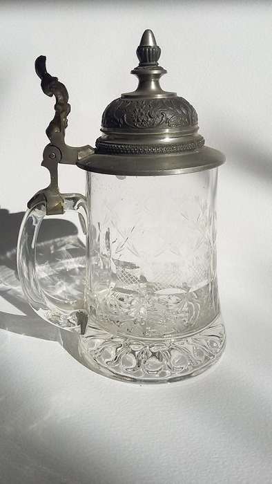 Large Cut Glass and Pewter Beer Stein