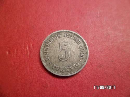 RARE 1906 DEUTSCHES REICH 5 PFENNIG