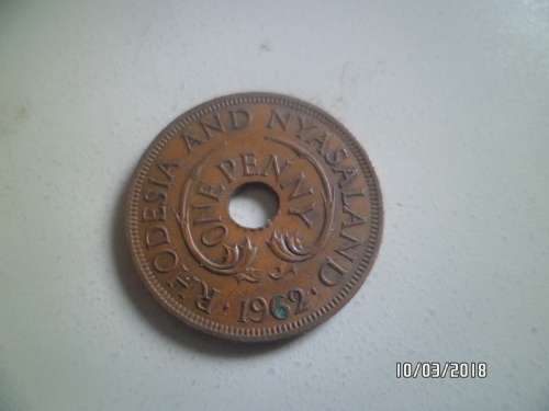 Rhodesia AND NYASALAND ONE PENNY 1962 coin